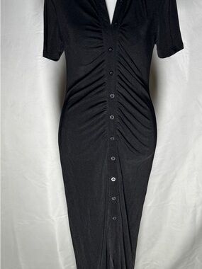 Black Ruched Button-Front Maxi Dress